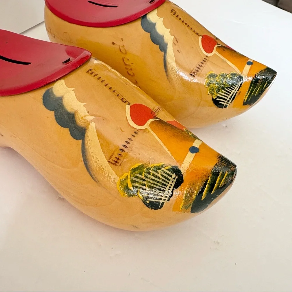Vintage Wooden Hand Painted Dutch Clogs Banks from Holland Wall Decor
